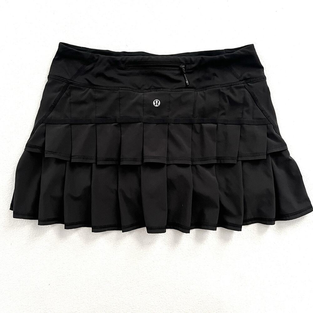 Lululemon Women Solid Black Pleated Pace Setter Skirt Tennis Golf Skort 6 Reg